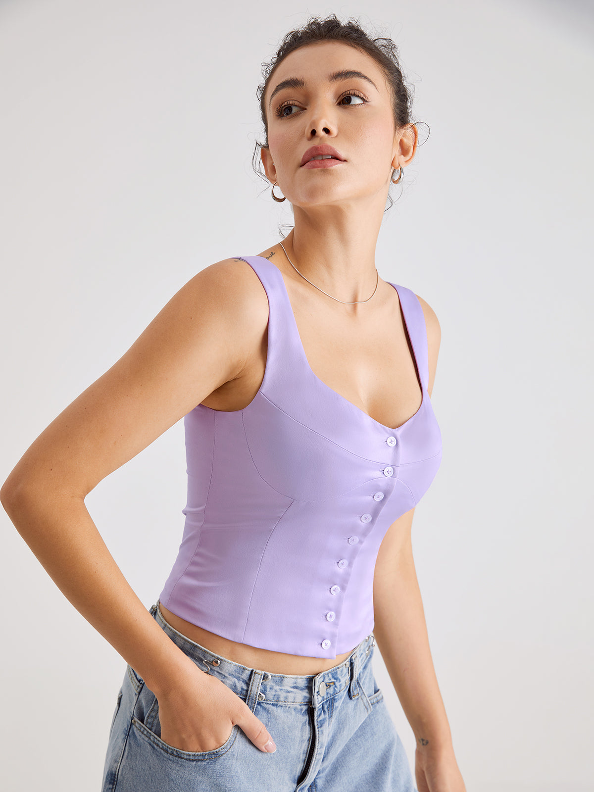 Mauve Button Front Contour Sleeveless Top