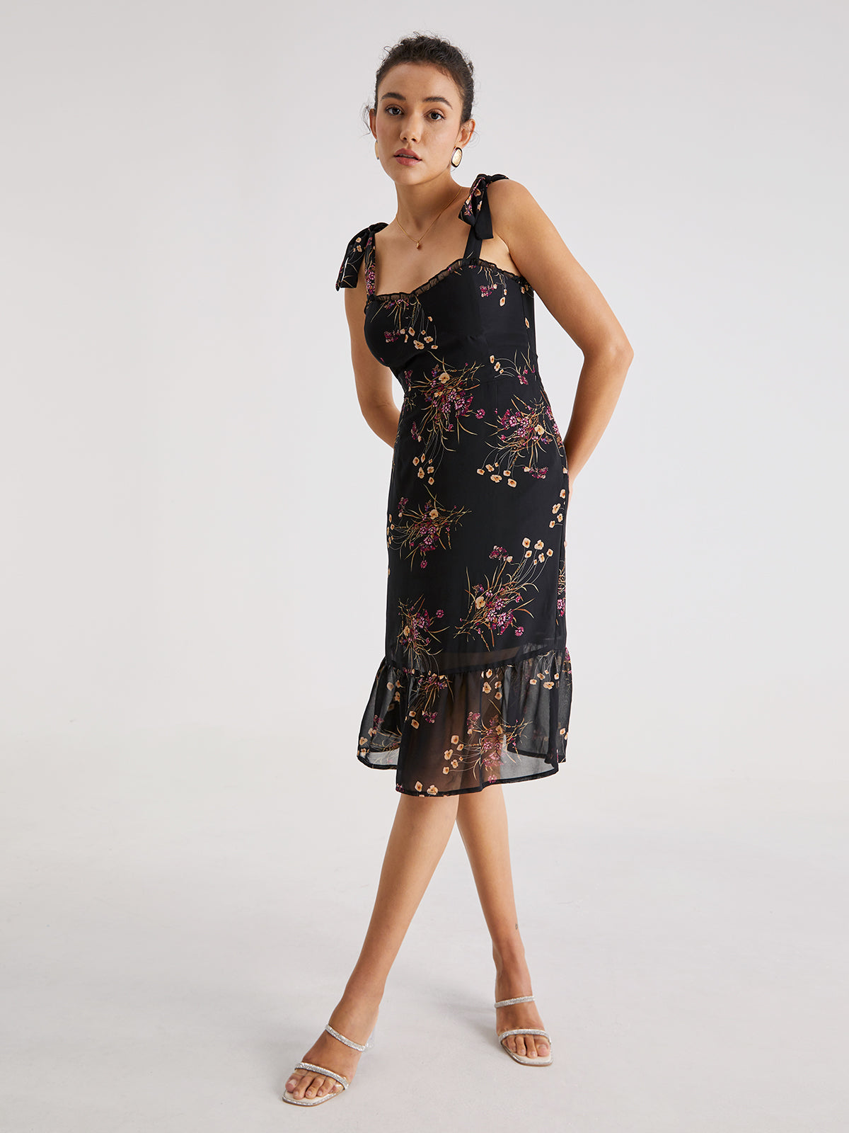 Ruffle Ditsy Floral Midi Dress