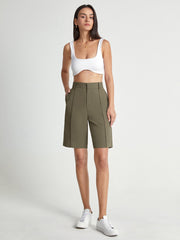 High Waisted Knee Length Trouser Shorts