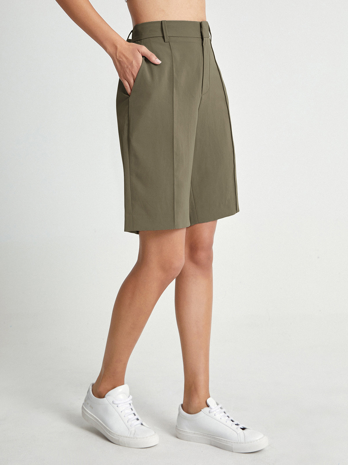 High Waisted Knee Length Trouser Shorts