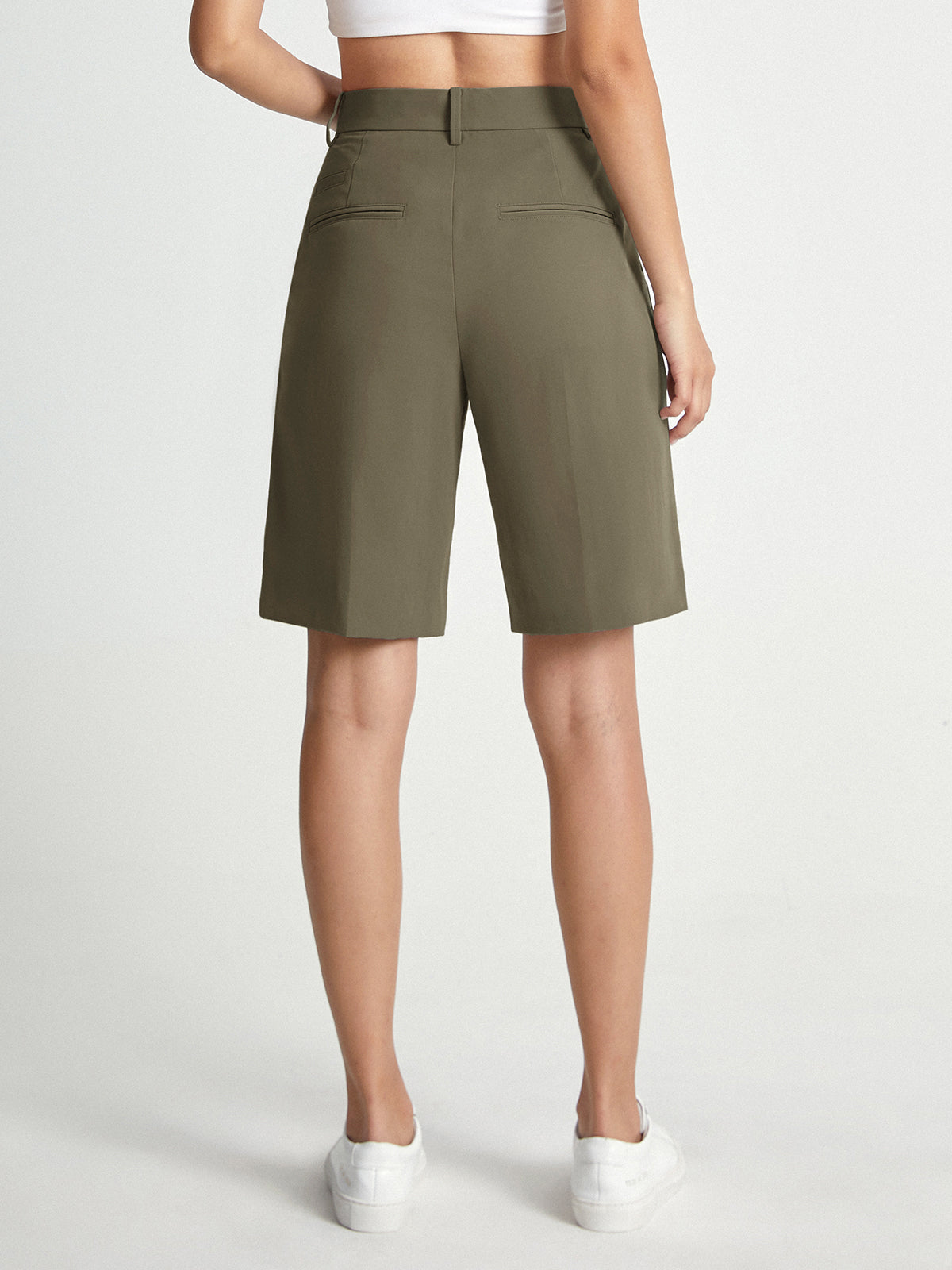 High Waisted Knee Length Trouser Shorts