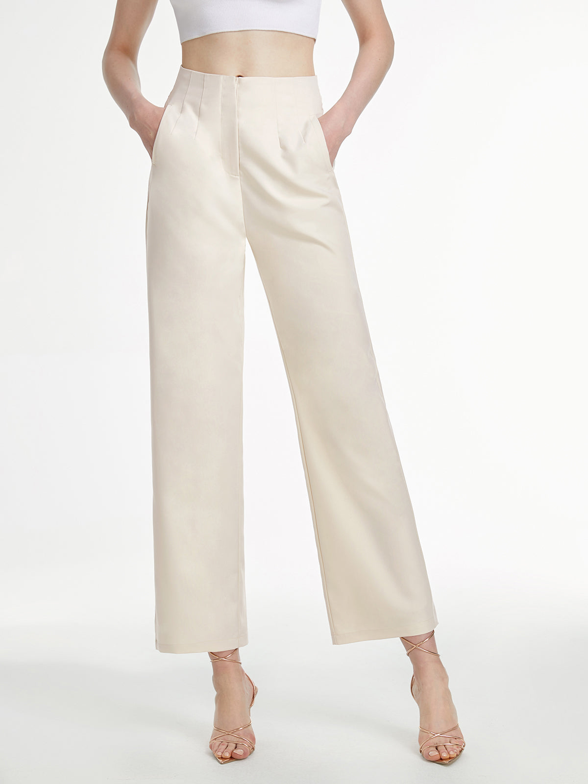 High Waisted Cropped Straight Leg Trousers