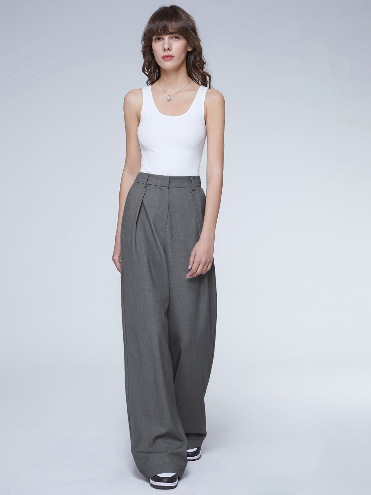 Oversized High Waisted Pleat Front Trousers