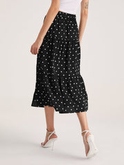 Polka Dot Pleat Midi Skirt