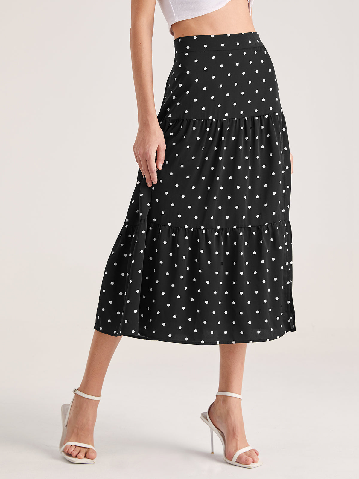 Polka Dot Pleat Midi Skirt