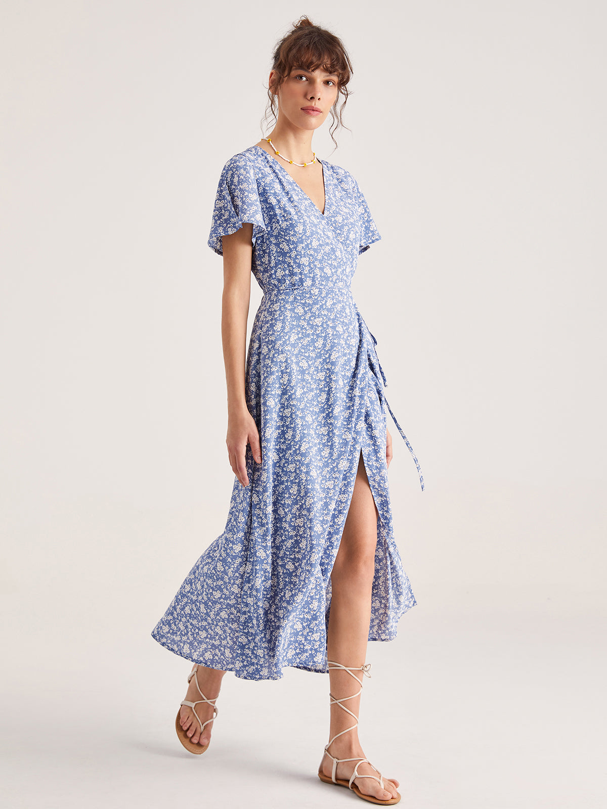 Floral Tie Front Wrap Midi Dress