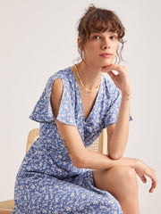 Floral Tie Front Wrap Midi Dress