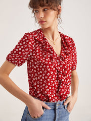 V-Neck Floral Ruffle Top