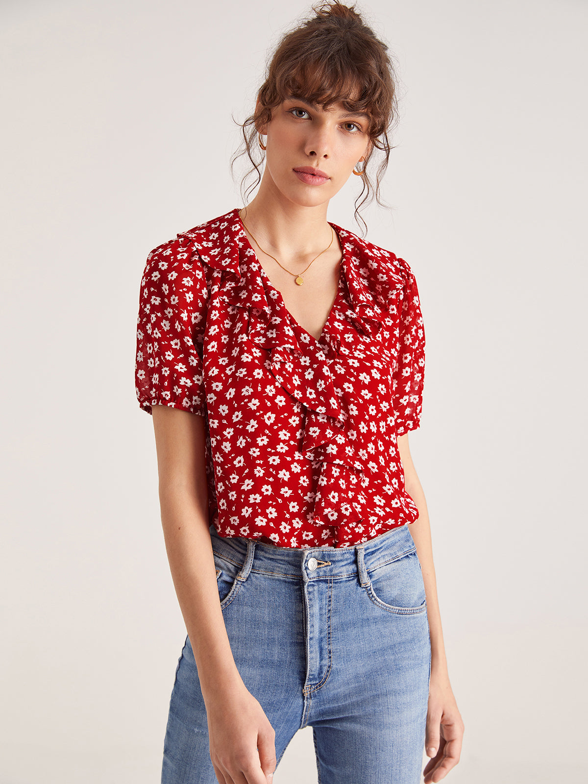 V-Neck Floral Ruffle Top