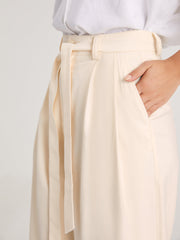 Belted Wide Leg Pleat Front Trousers