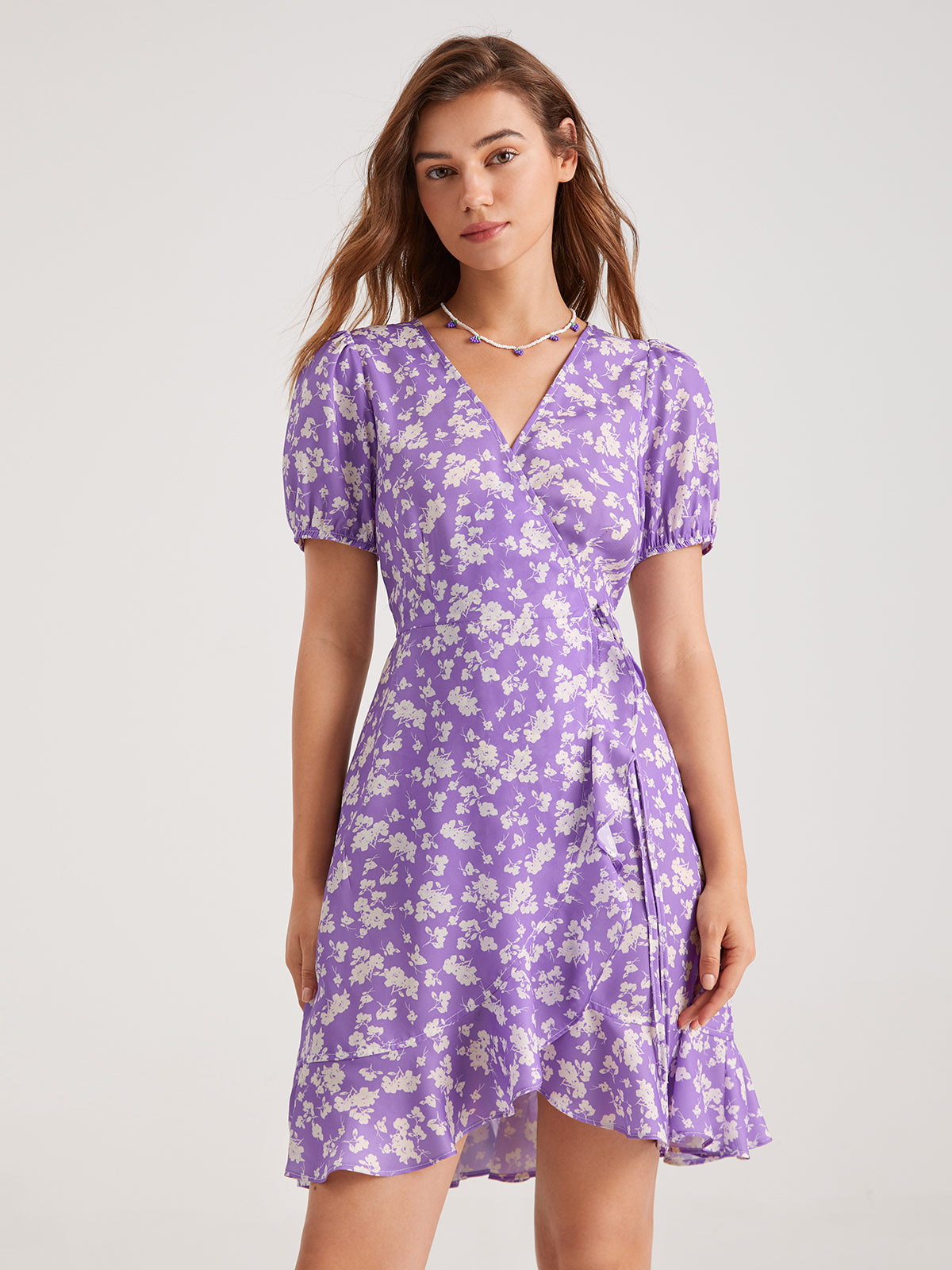 Mauve Sweetheart Floral Ruffle Side Tie Dress