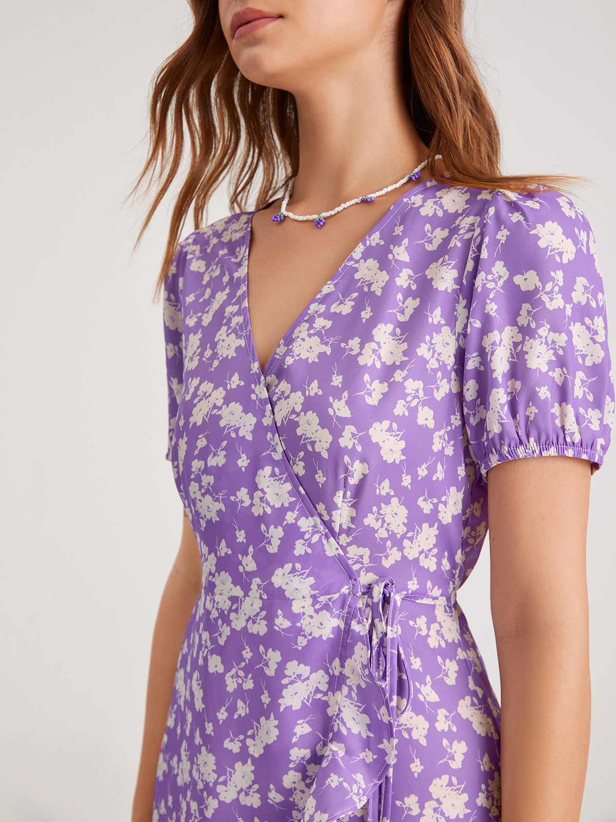 Mauve Sweetheart Floral Ruffle Side Tie Dress