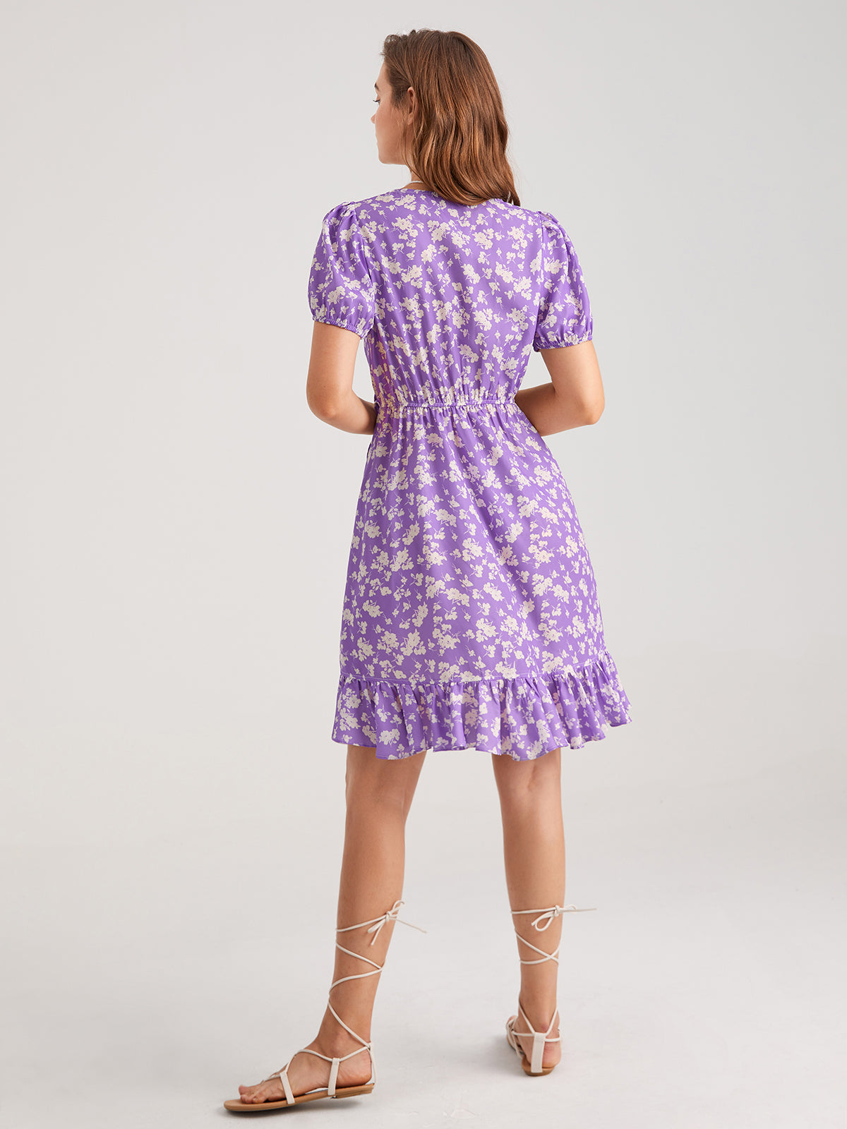 Mauve Sweetheart Floral Ruffle Side Tie Dress