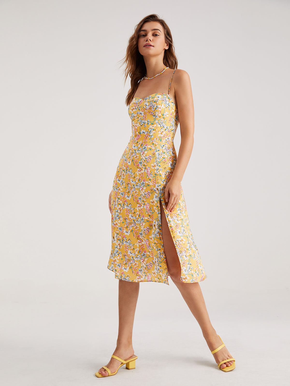 Contour Floral Slit Midi Dress