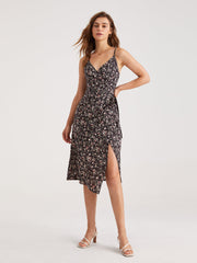 V-Neck Pattern Side Tie Midi Dress