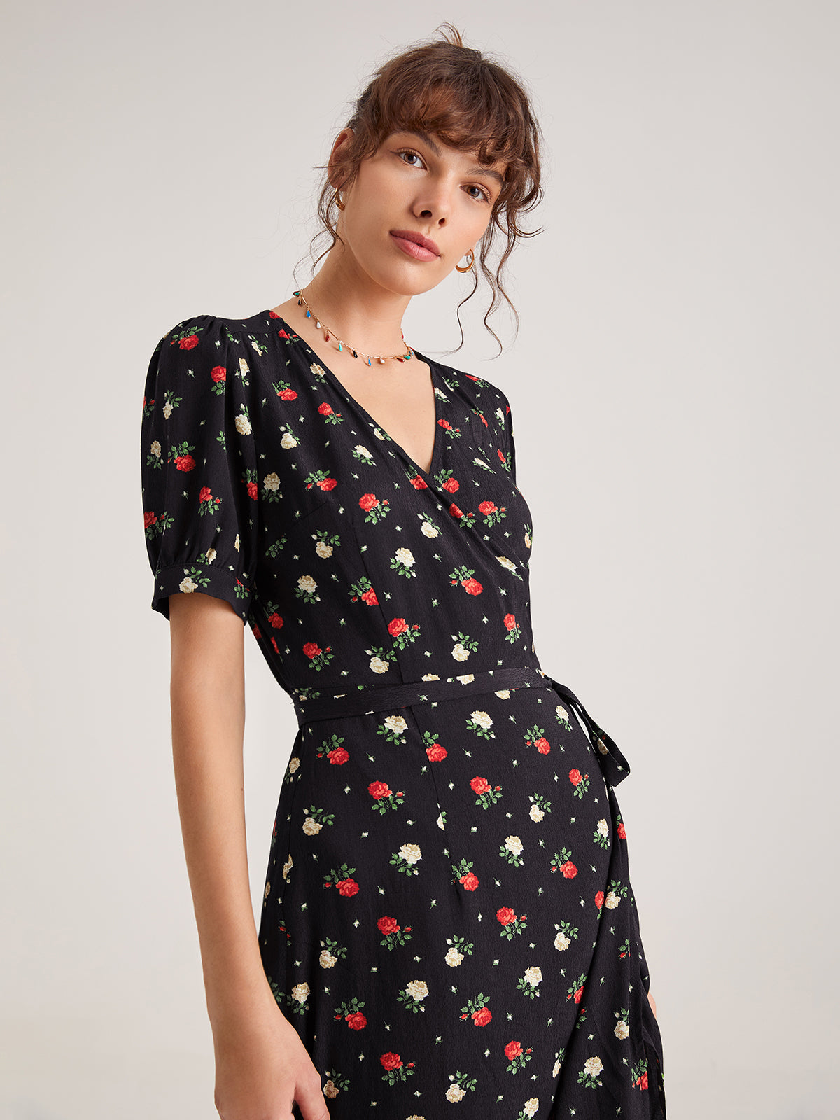 Floral Side Tie Thigh Split Midi Dress