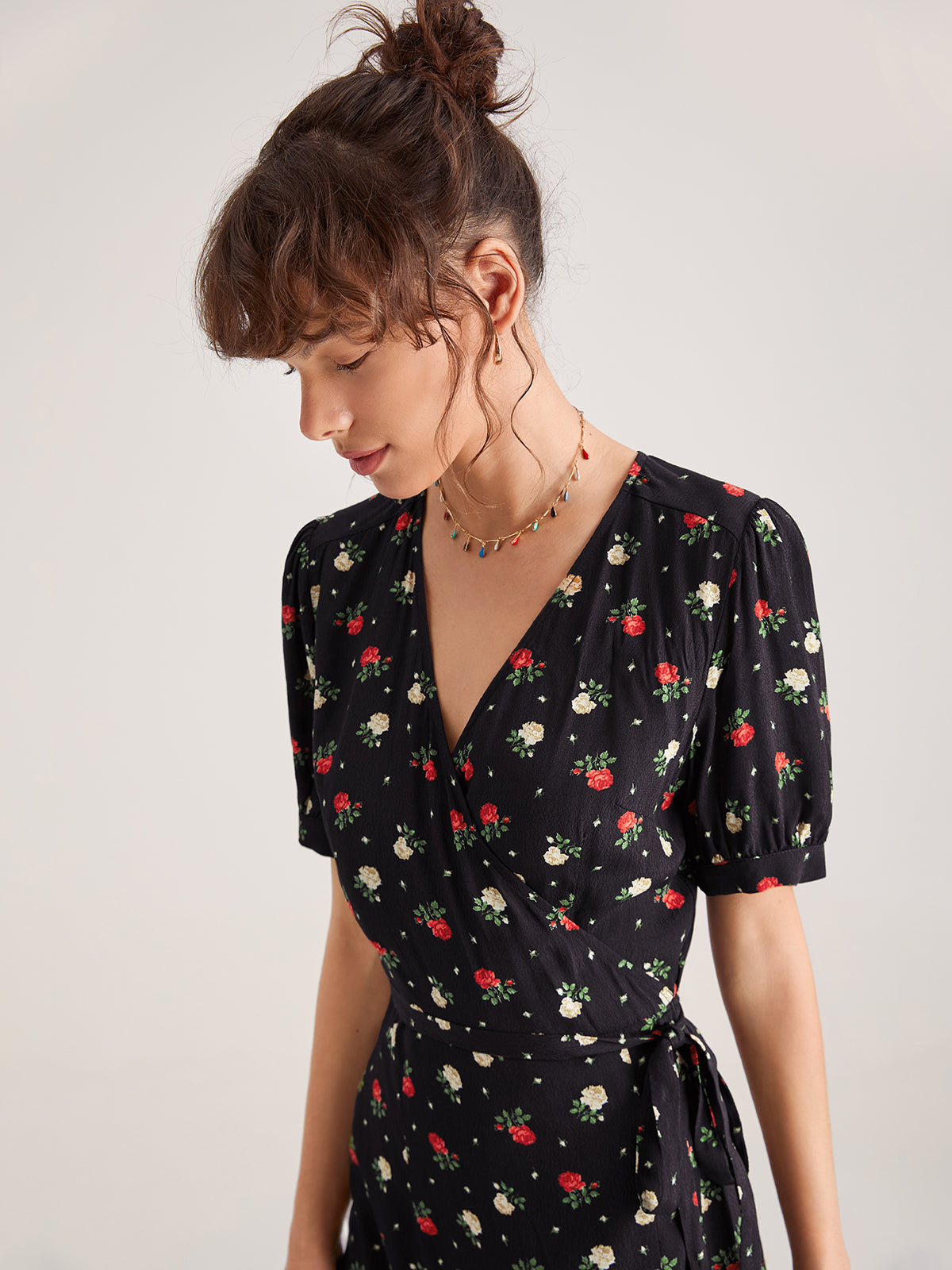 Floral Side Tie Thigh Split Midi Dress