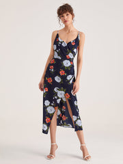 Floral Sleeveless Slit Midi Dress