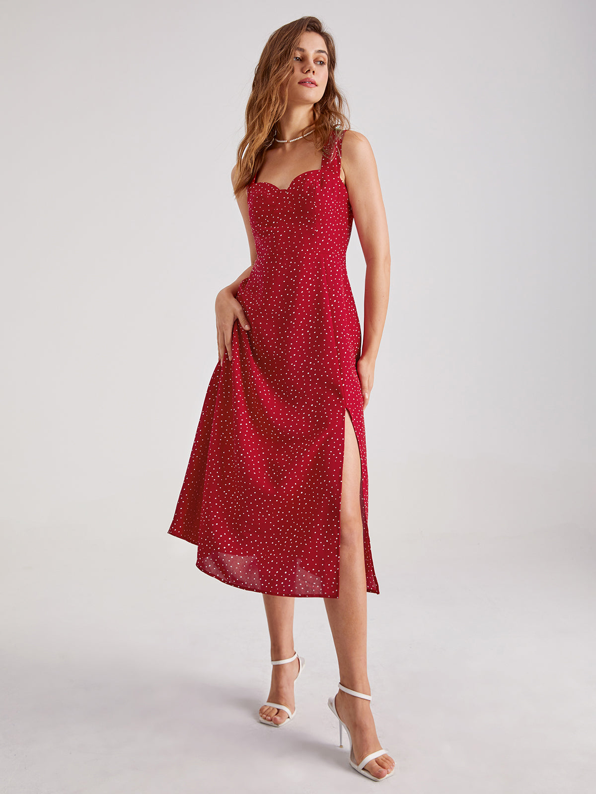 Sweetheart Polka Dot Contour Split Dress