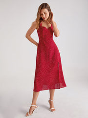 Sweetheart Polka Dot Contour Split Dress