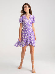 Mauve Sweetheart Floral Ruffle Side Tie Dress