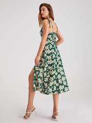 Emerald Green Sweetheart Strap Daisy Slit Dress