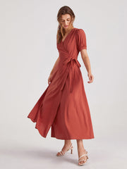 V-Neck Wrap Side Tie Maxi Dress