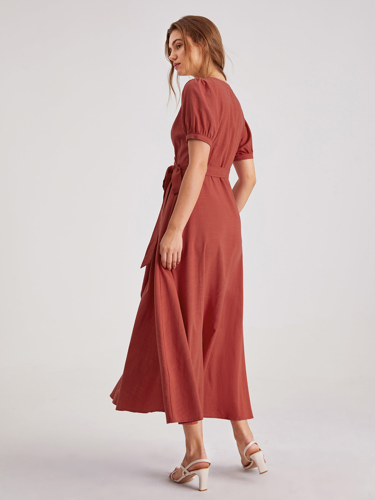 V-Neck Wrap Side Tie Maxi Dress