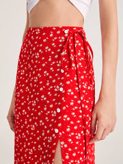 Sweetheart Floral Button Split Midi Skirt