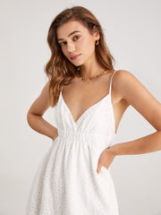 V-Neck Eyelet Shirred Maxi Dress