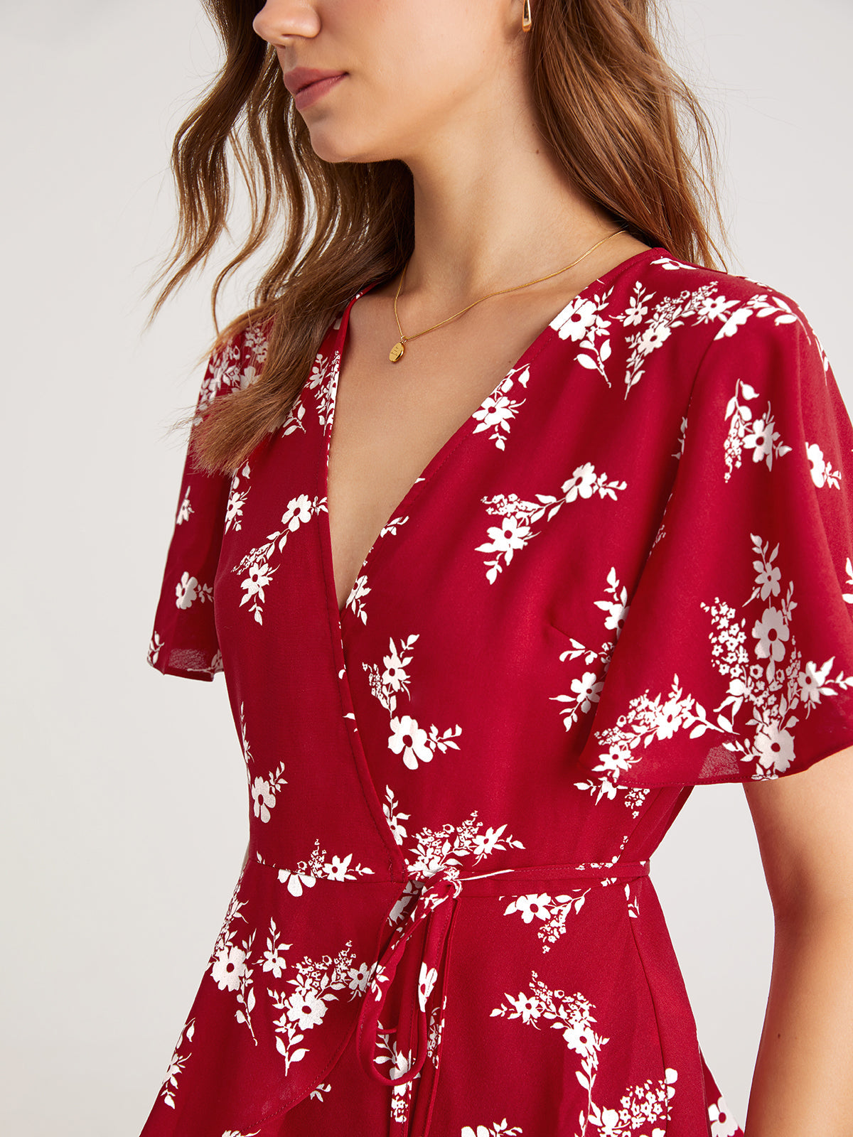 V-Neck Floral Wrap Tie Top