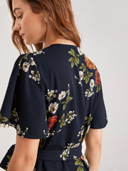 Floral V-Neck Side Tie Top