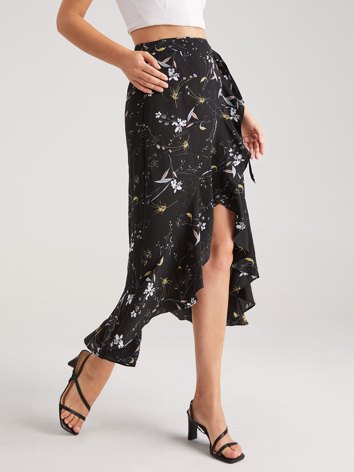 Pattern High Low Wrap Skirt