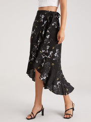 Pattern High Low Wrap Skirt