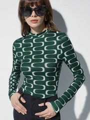 Groovy Emerald Green Mockneck Stretch Long Sleeve Top