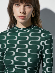 Groovy Emerald Green Mockneck Stretch Long Sleeve Top