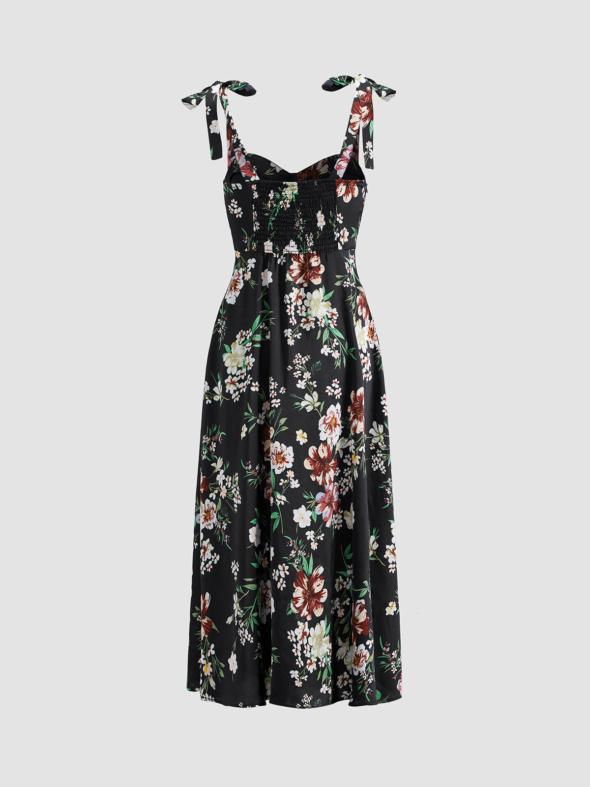 Contrast Floral Tie Strap Midi Dress