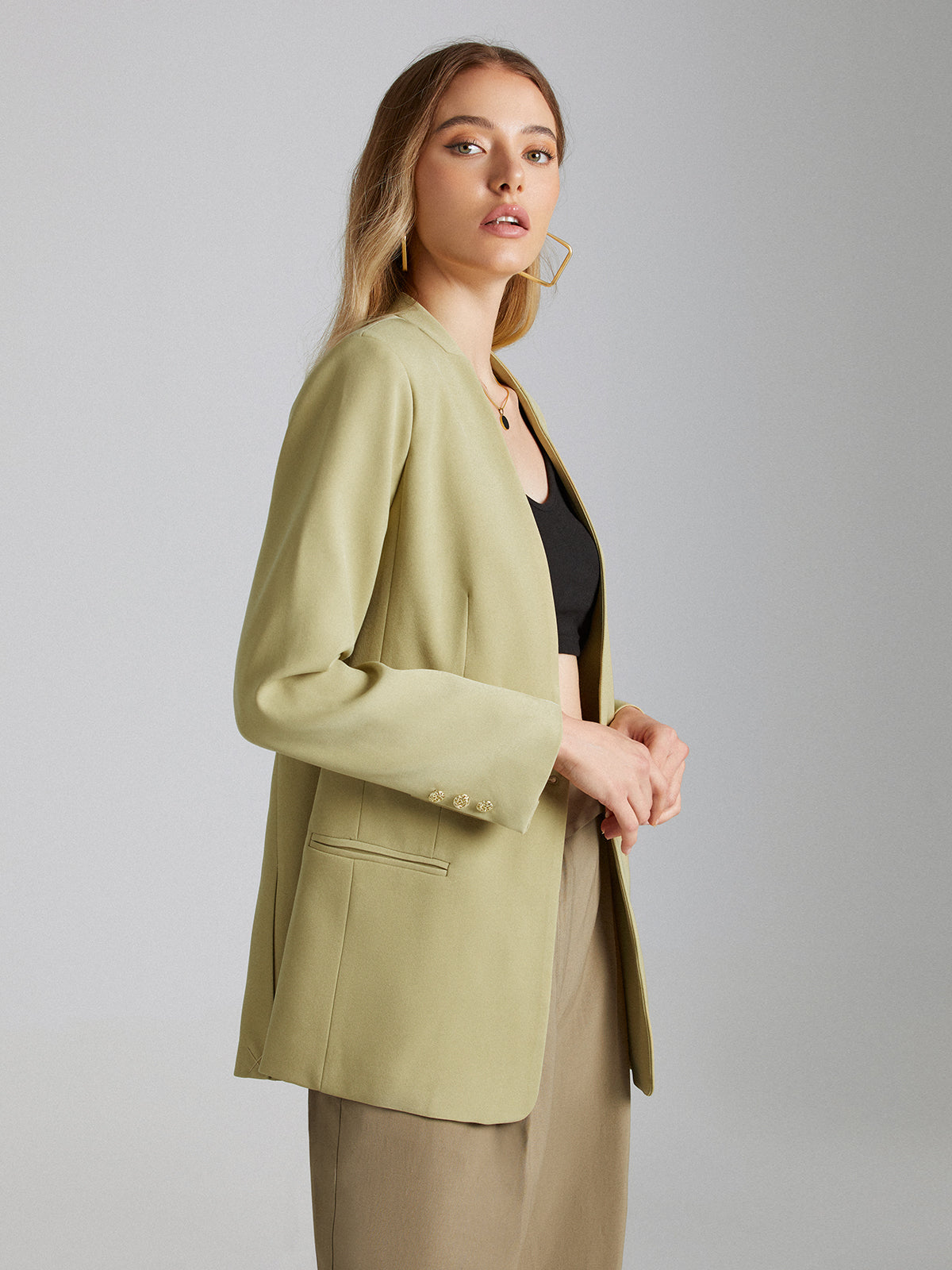 Open Front Single Button Long Blazer