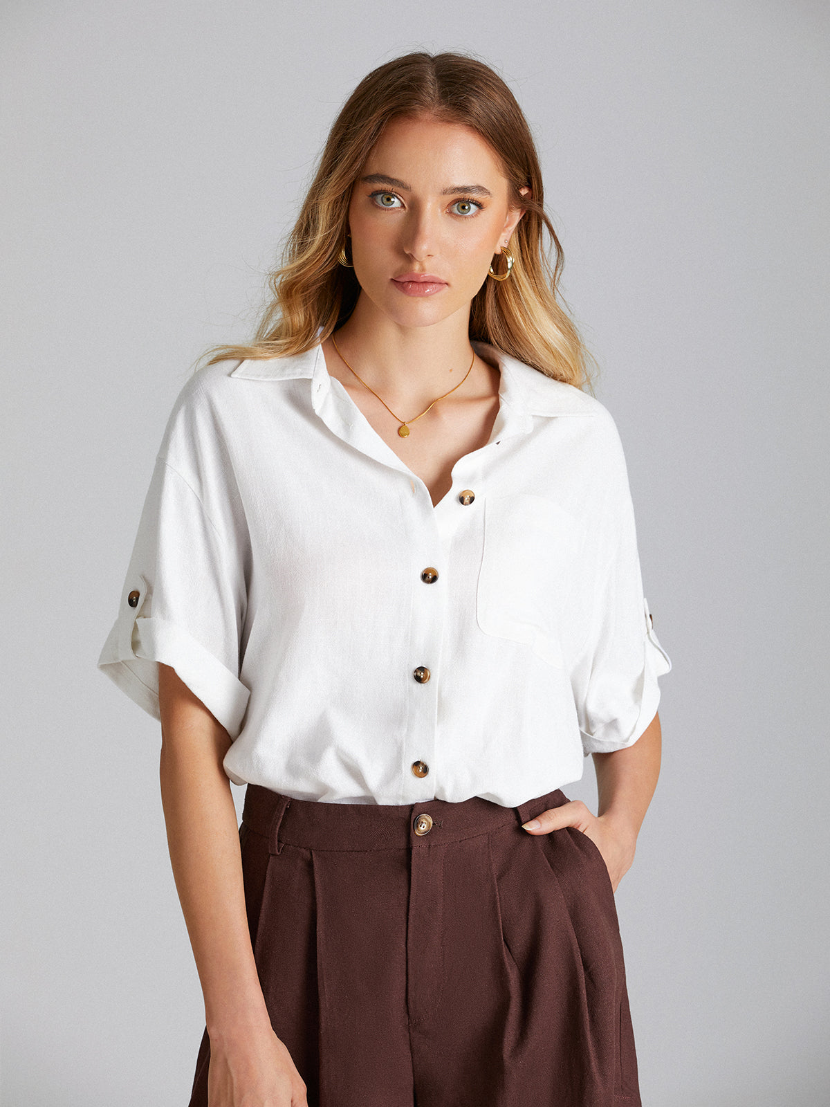 Quarter Sleeve Button Up Shirt