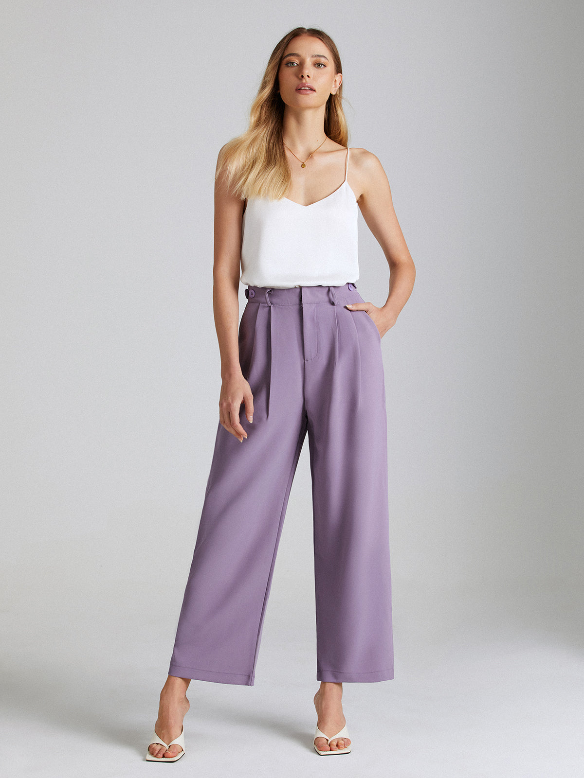 High Waisted Pocket Mauve Pleat Front Trouser