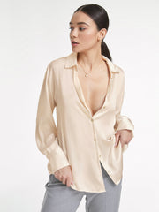 Relaxed Flowy Satin Button Up Shirt