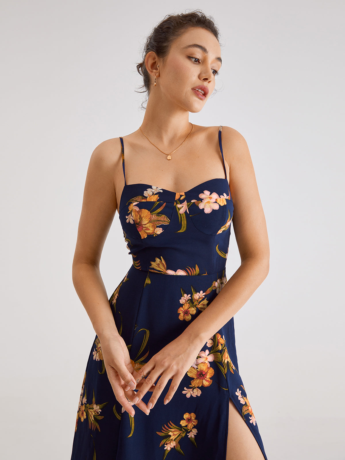 Windy Sea Flowers Strap Midi Dress