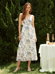 Back Cross Floral Strap Long Dress