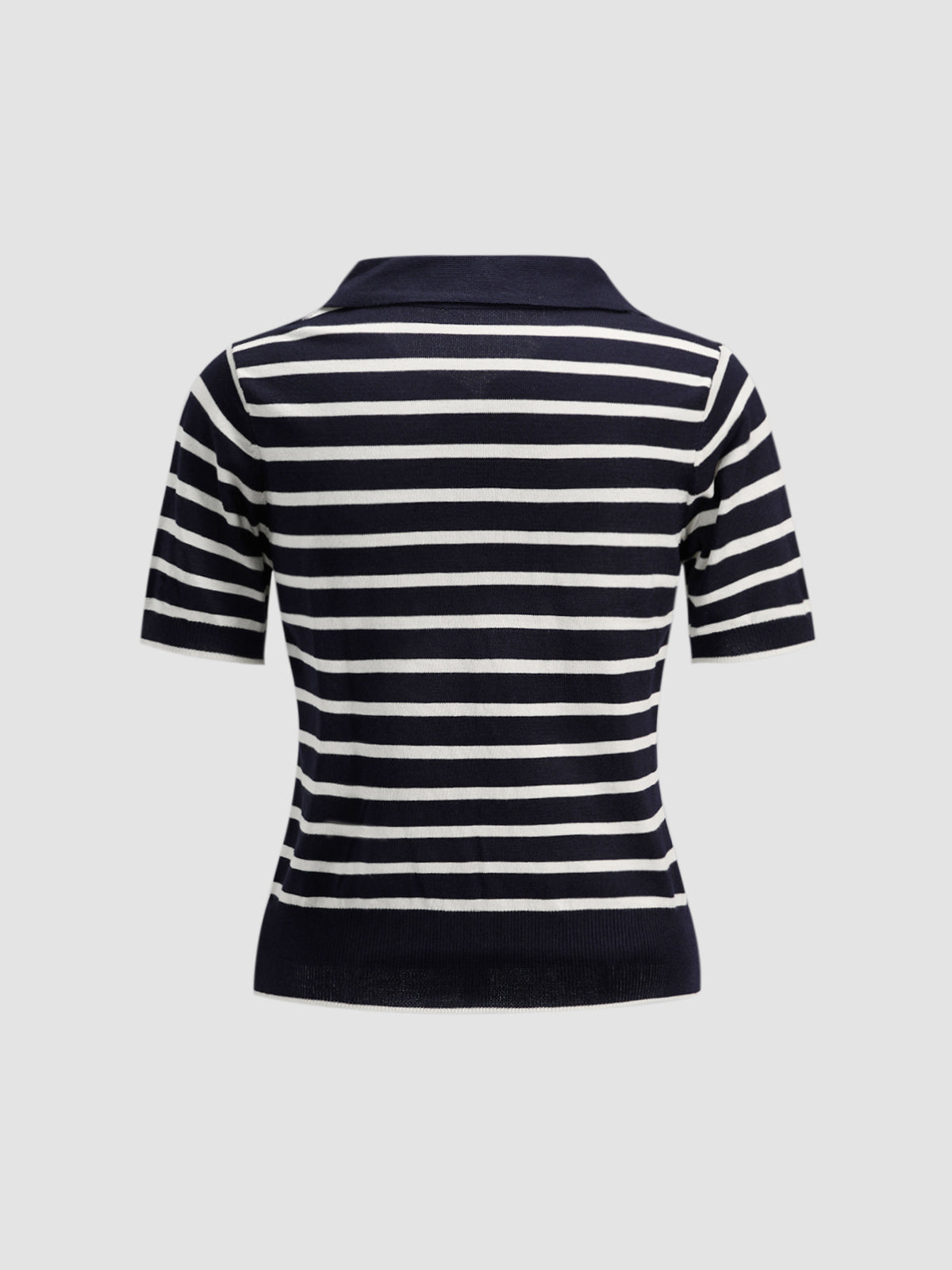 Collar Ribbed Striped Short Sleeve Tee