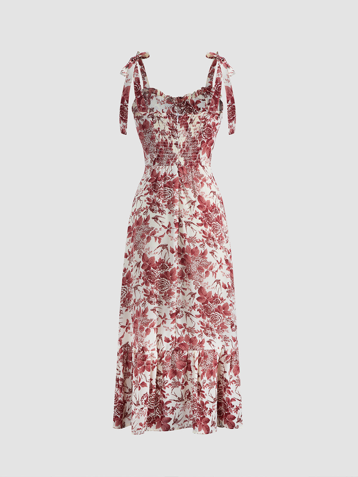 Rosy Bush Floral Tie Shoulder Midi Dress