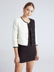 Dual Tone Cropped Jacket with Contrast Banding