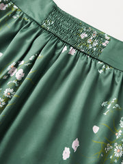 Emerald Green Floral Satin Two Piece Matching Set