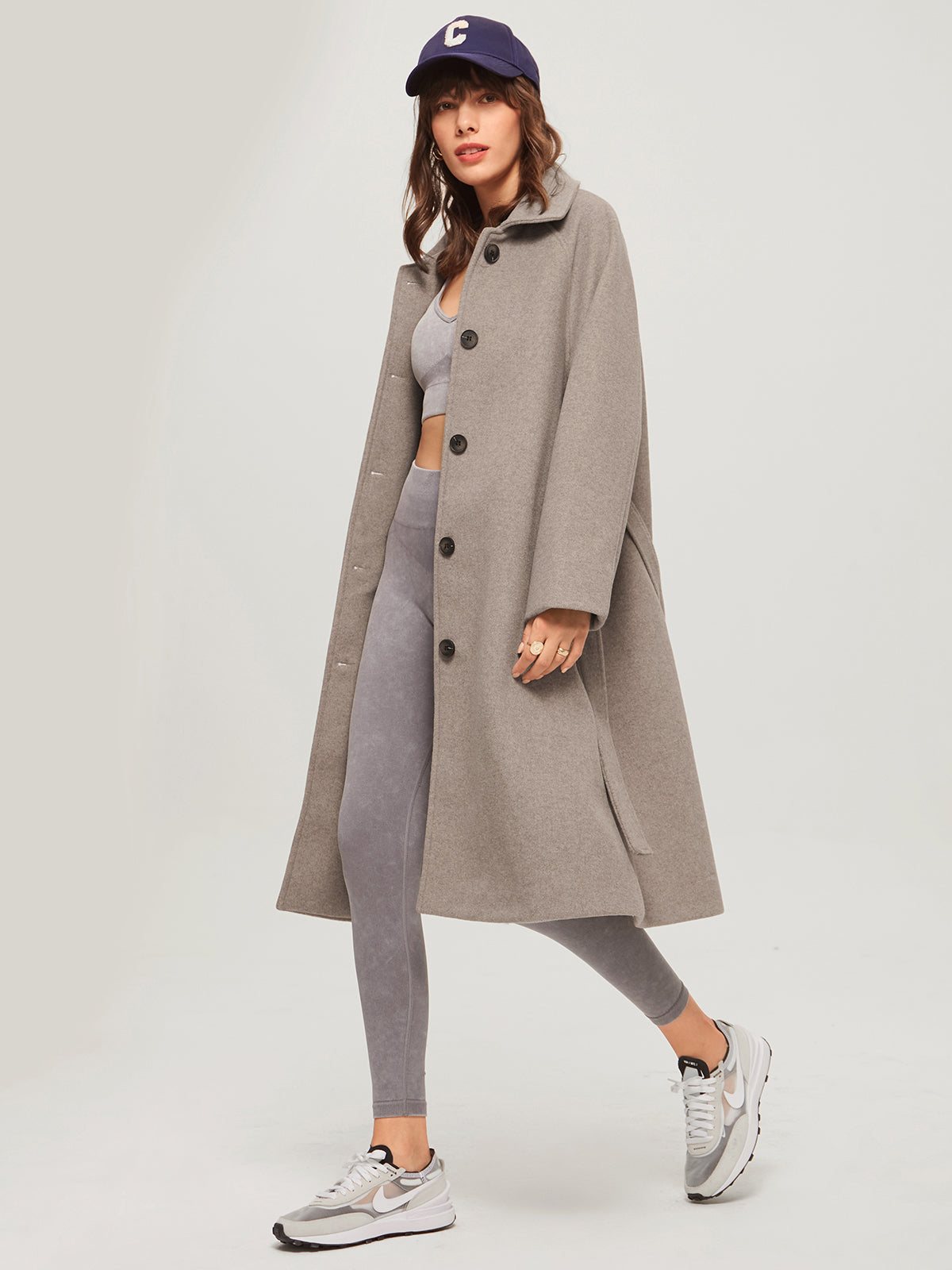 Brushed Wool Belted Long Overcoat