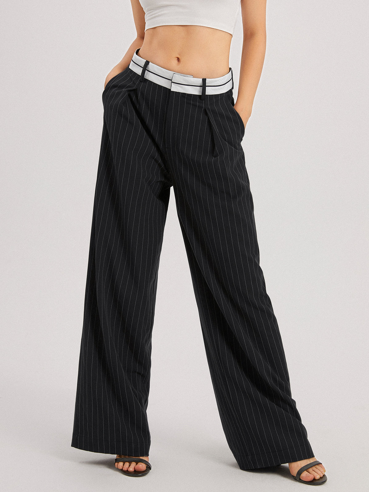 Ivory Glow Pinstripe Wide Leg Pants