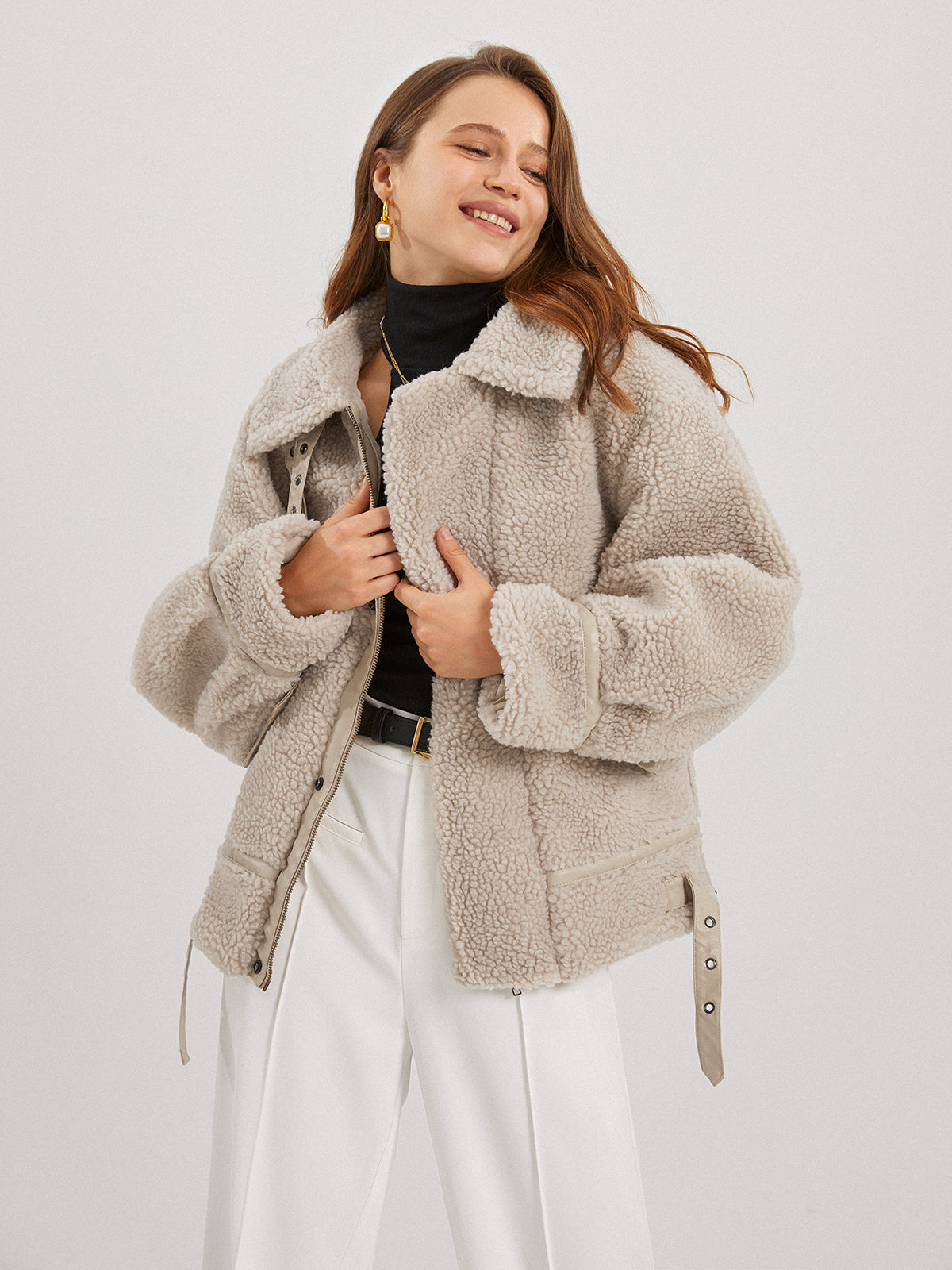 Fuzzy Fleece Collared Jacket